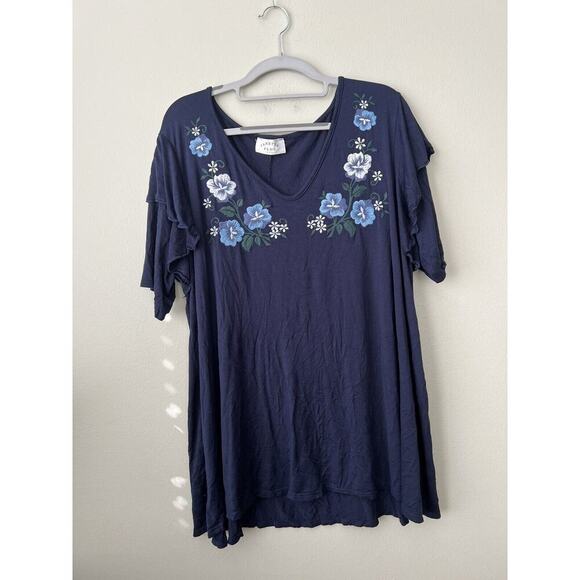 Janette Plus Top Womens 3X Floral Tunic Embroidered Boho *Small Hole* Ruffle - Picture 5 of 11